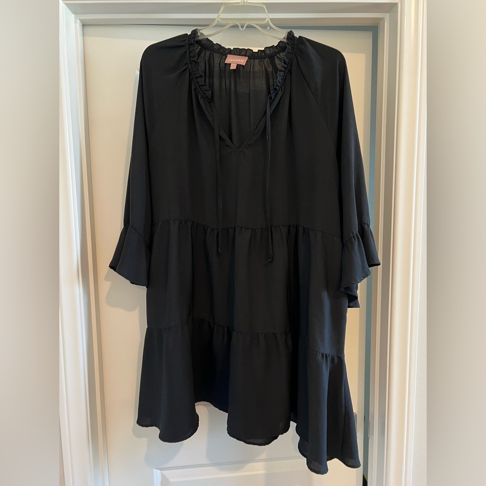 Show Me Your MuMu Elegant Black Tiered Mini Dress